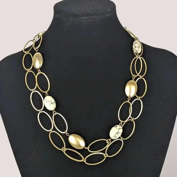 Gold Tone Cutout & Stone Necklace - Picture 1 of 5